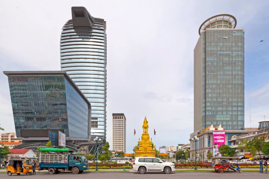 Phnom Penh city skyline and riverside, Cambodia